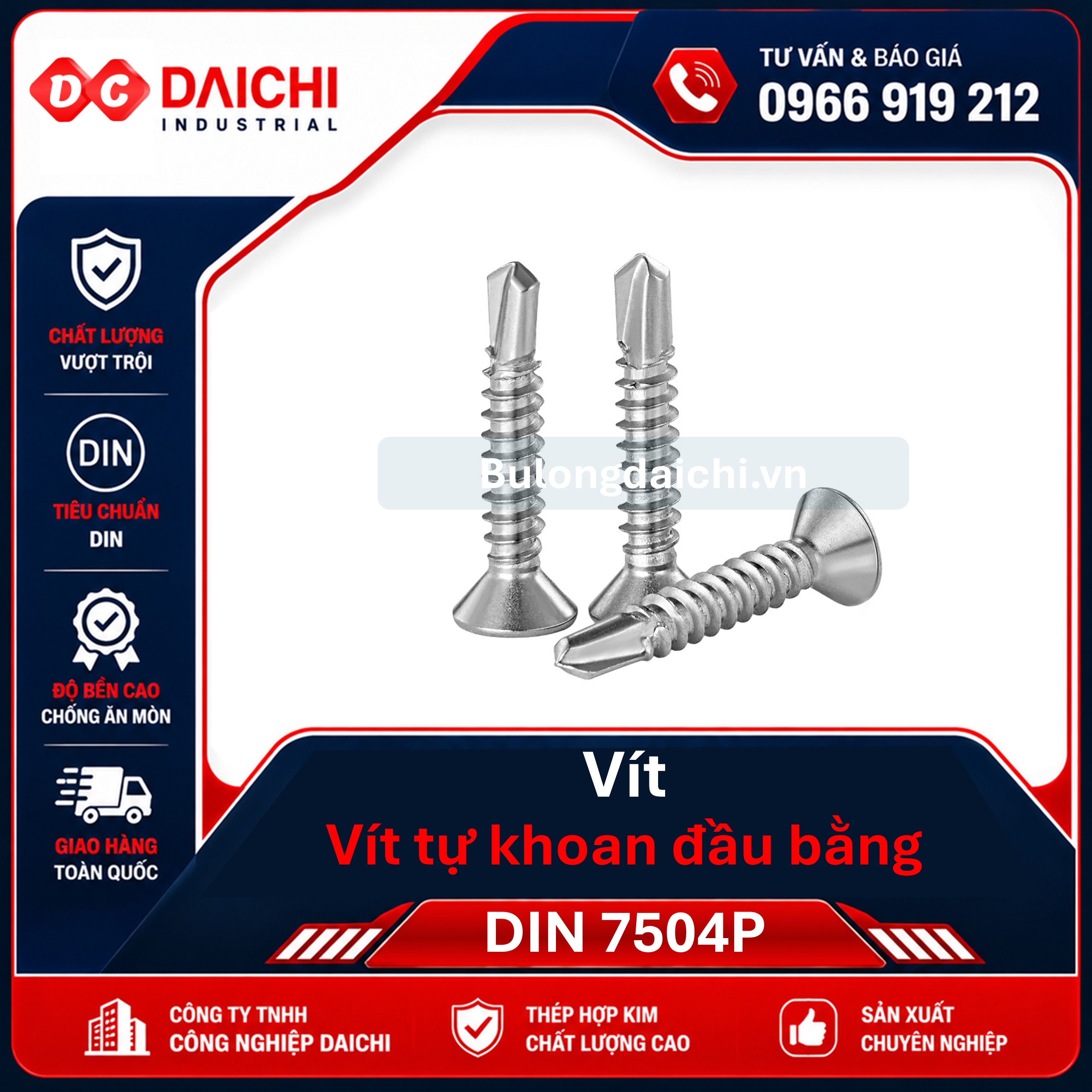 Vít tự khoan đầu bằng thép, inox 304 | DAICHI