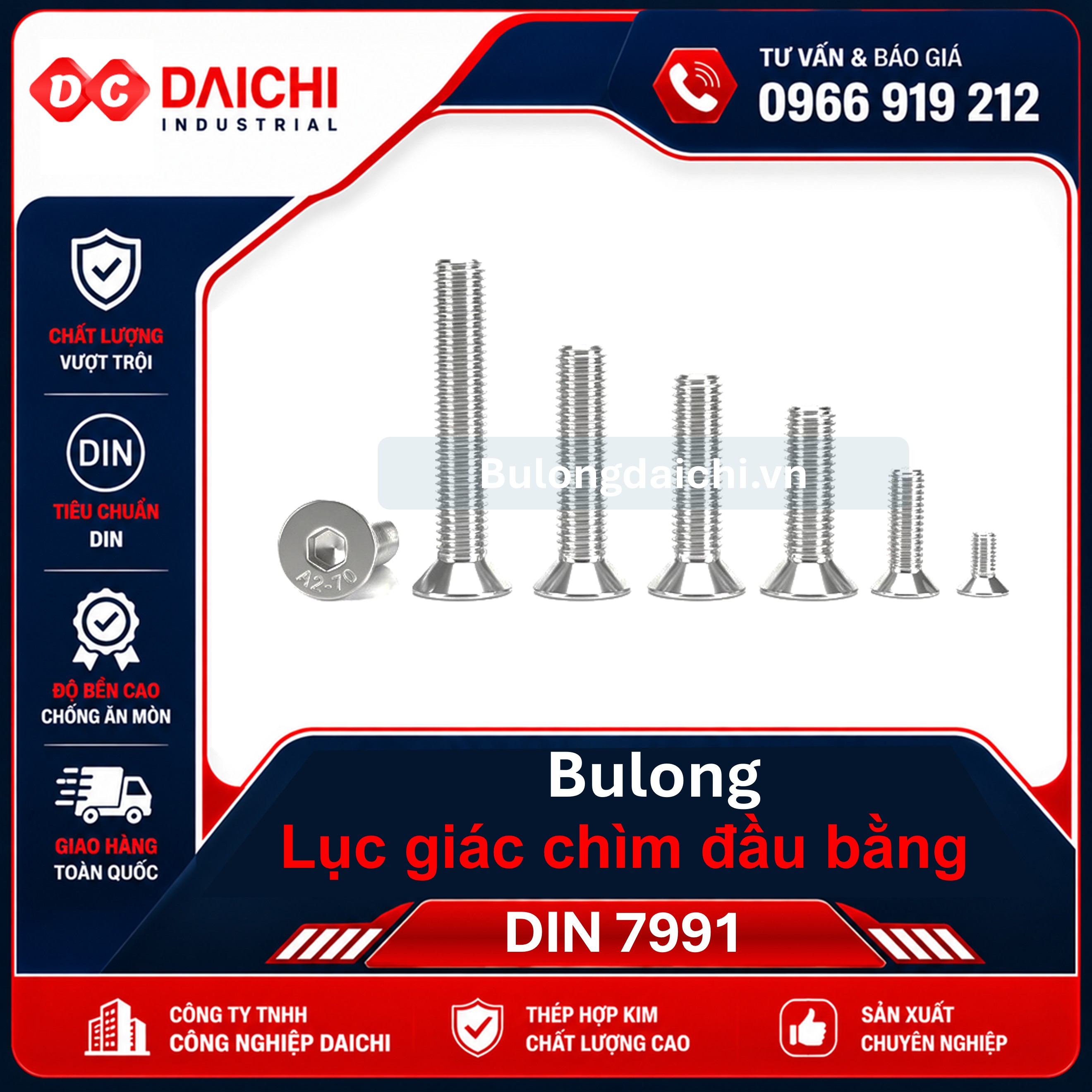 Bu Lông Inox Lục Giác Chìm Đầu Bằng DIN7991
