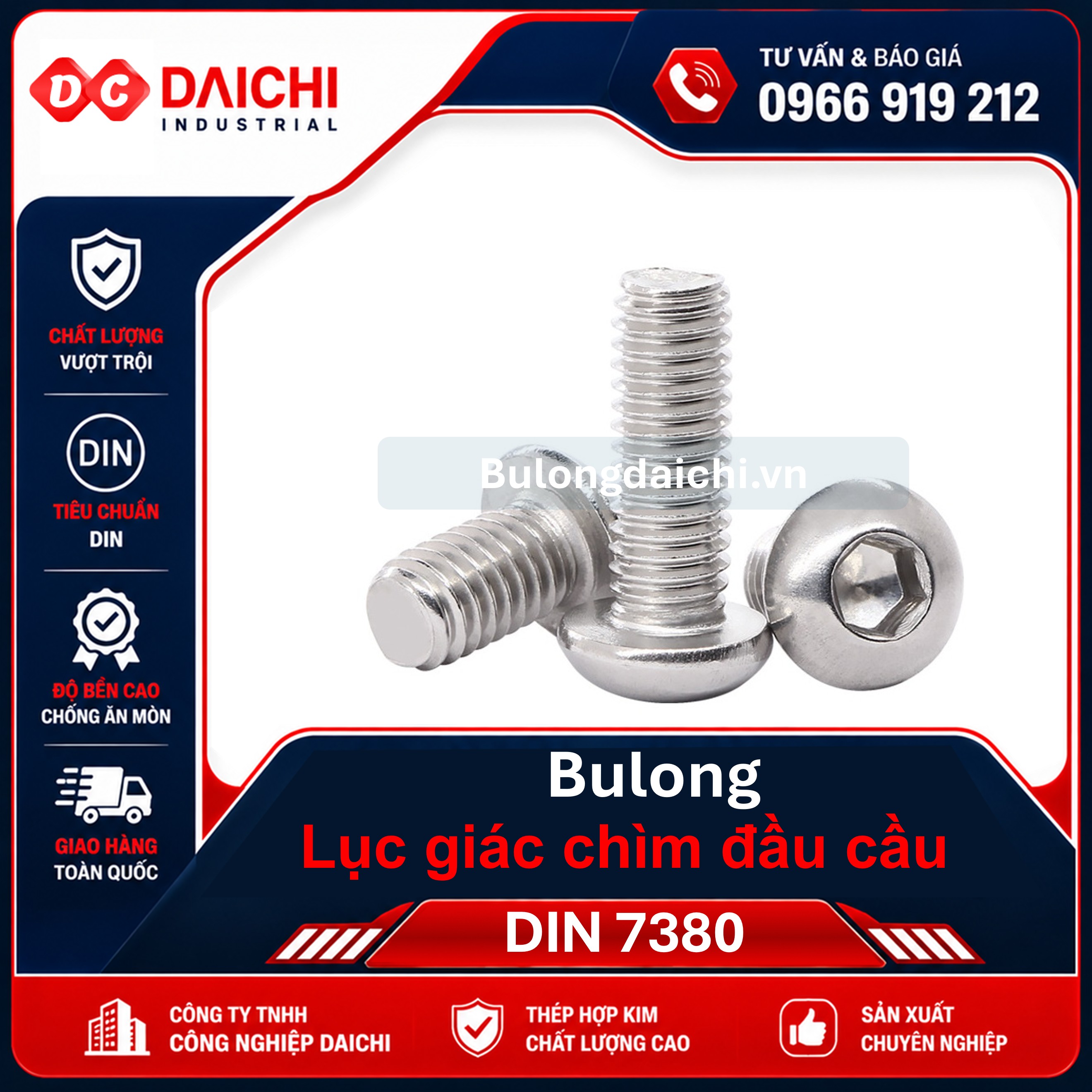 Bu Lông Inox Lục Giác Chìm Đầu Cầu DIN 7380
