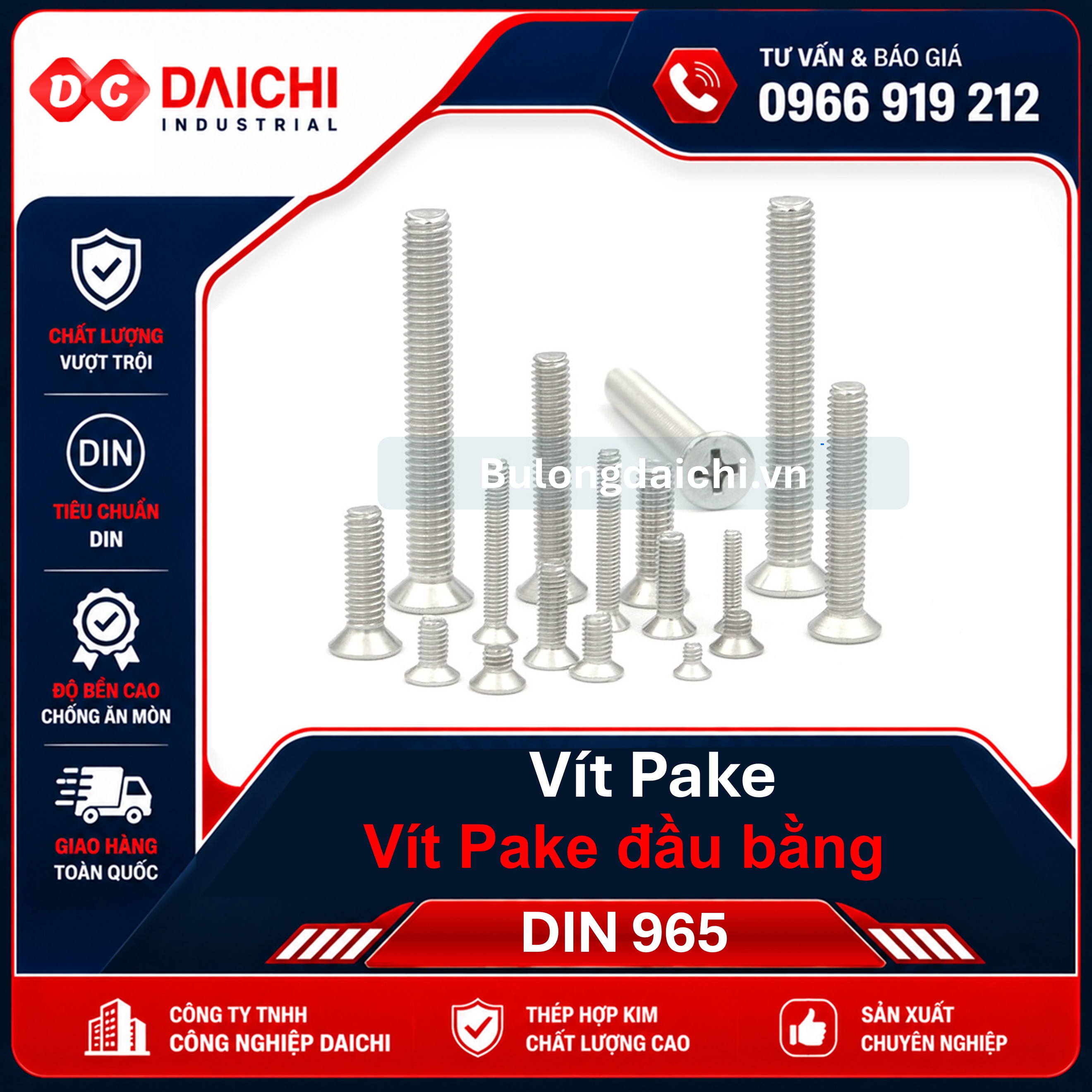 VÍT PAKE ĐẦU BẰNG THÂN BULONG DIN 965