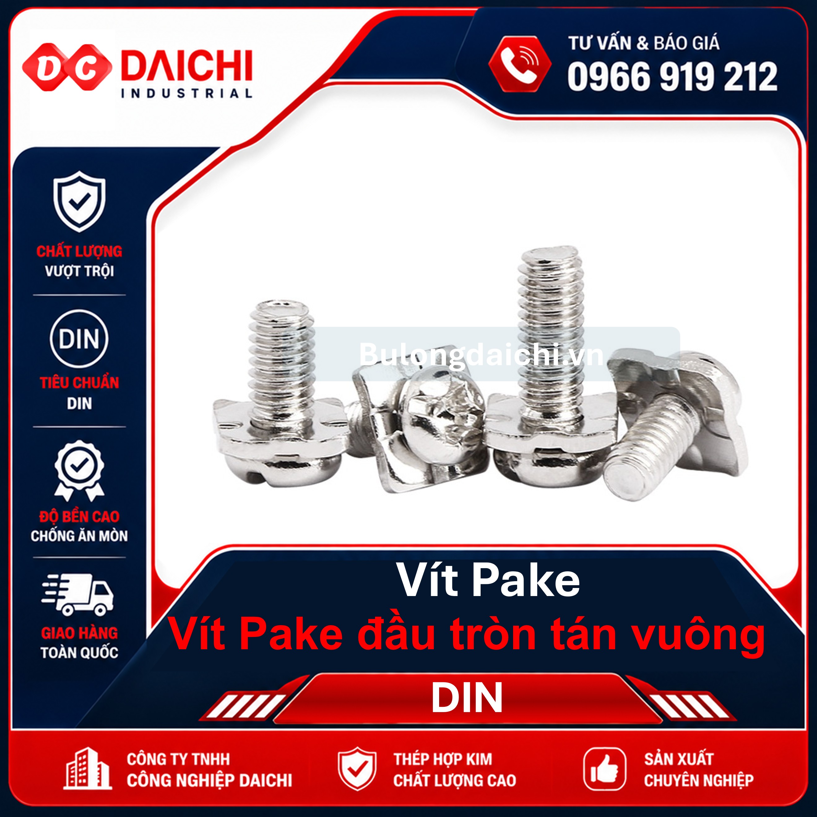 Vít Pake Đầu Tròn Long Đen Vuông Inox 304 
